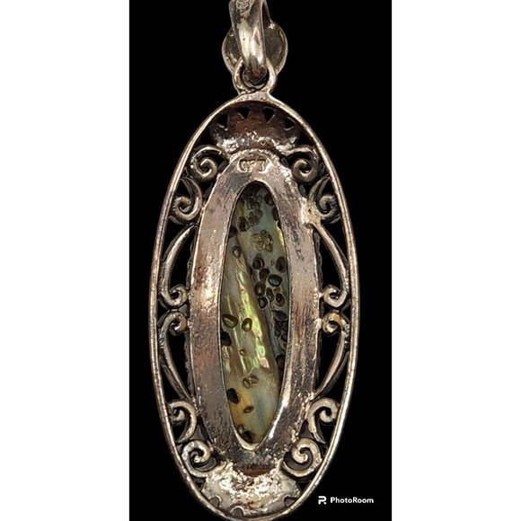 Handmade Sterling 925 Abalone Shell Pendant Signed With Makers Initials CFJ EUC - Picture 3 of 7